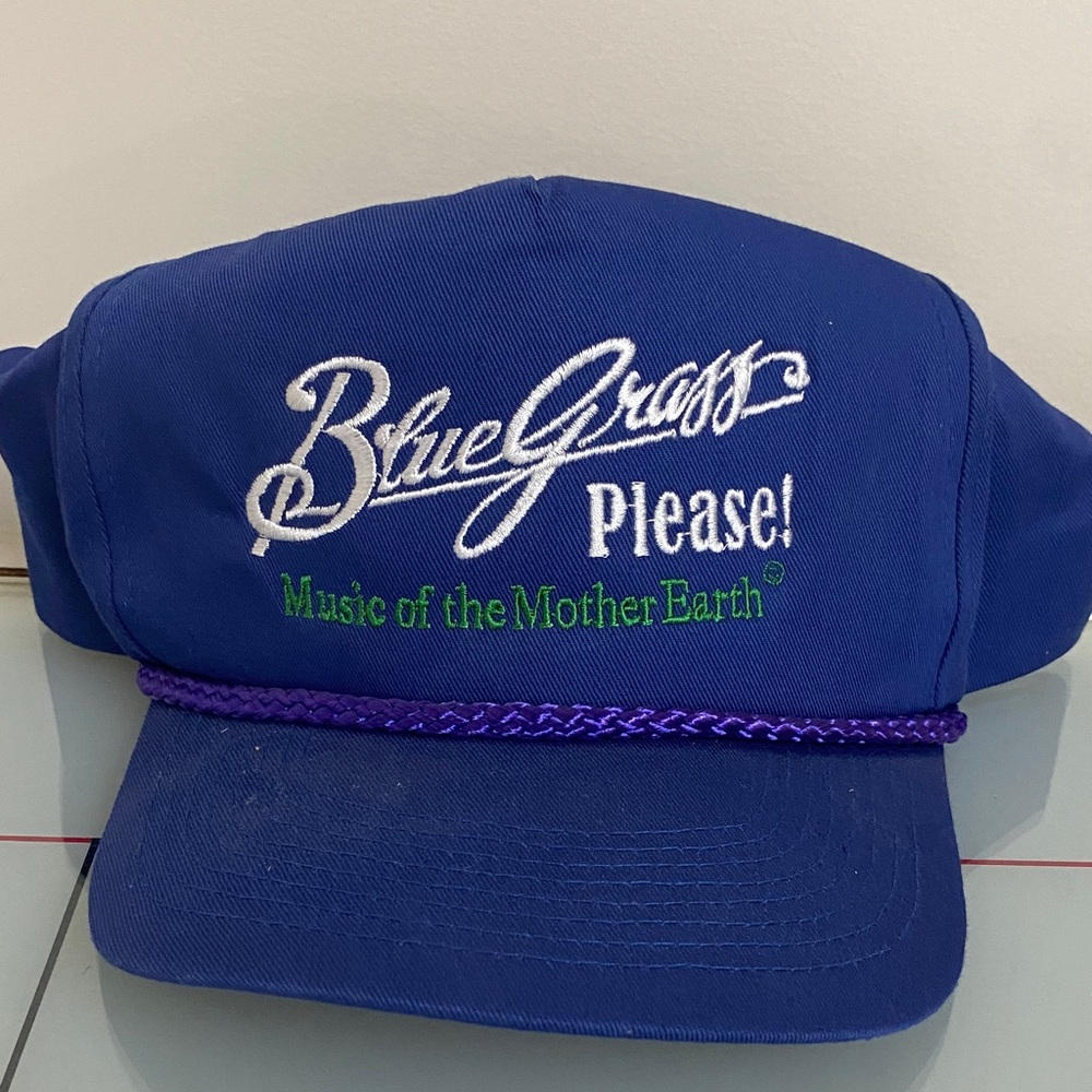 Vintage Bluegrass Please! Embroidered Blue Ball Cap Hat